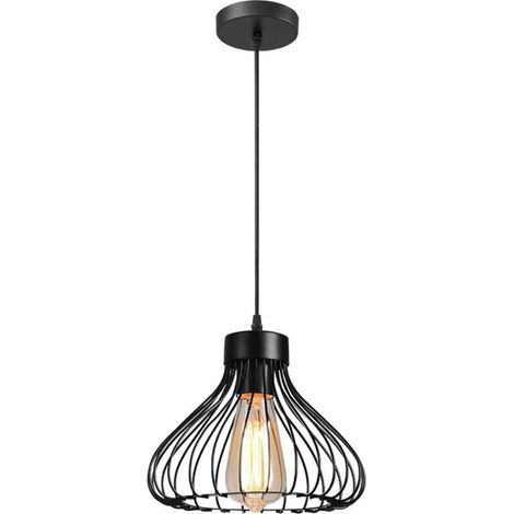 Lámpara colgante industrial, lámpara de techo tipo araña, pantalla metálica vintage en forma de jaula para cocina, comedor, sala de estar, dormitorio, bar, pasillo, restaurante, 23 cm, negra con casqu (1/5)