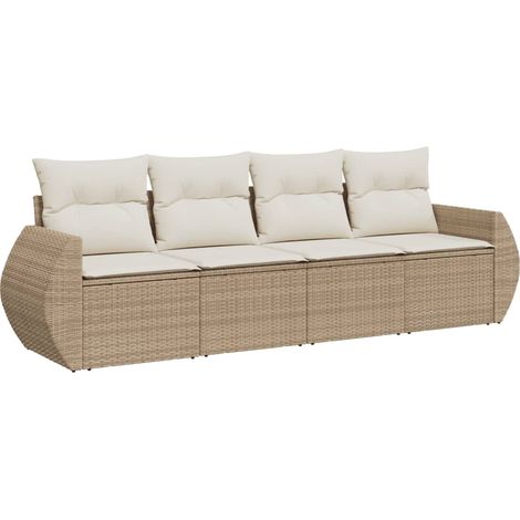 Salon de jardin avec coussins 4 pcs beige résine tressée (1/3)