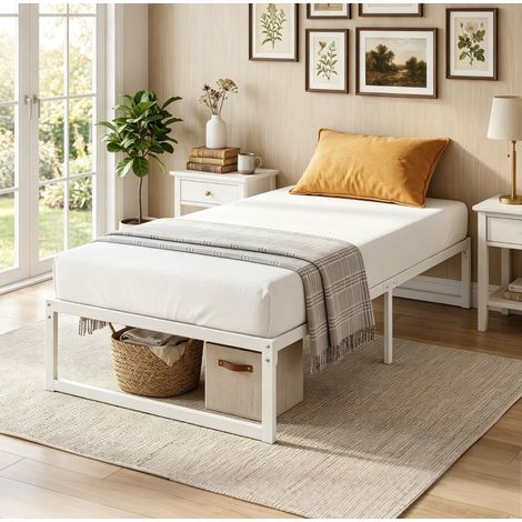 MEUBLIV Metall-Bettrahmen 90x200 cm Weiß – Stauraum unter dem Bett, ohne Matratze (1/5)