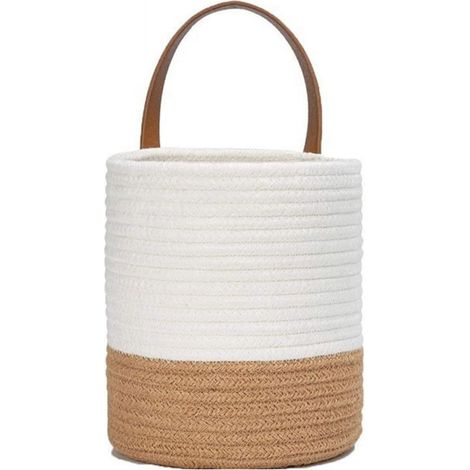 Panier Suspendu - Pot à Plantes Murale en Imitation Rotin - Pour Intérieur et Extérieur - Coton Tissé Main - Disponible en Taille S ou L - 1 Pièce (1/5)