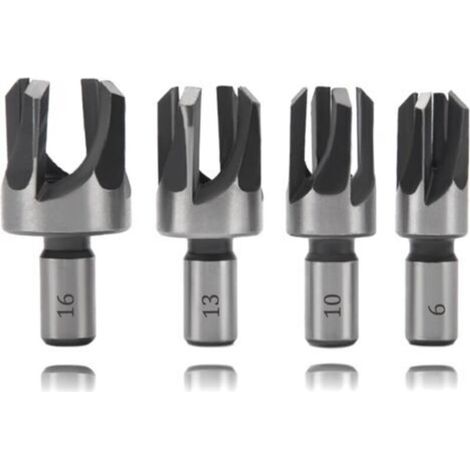 4 Pièces 6/10/13/16 mm Bois Plug Cutter Set, Tige Ronde Forets à Tenon en Acier au Carbone, Mèche à Bouchon Bois, Quatre Dents Fraises à Griffes Coniques, pour le Travail du Bois (1/5)