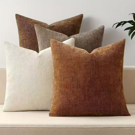 American Retro Soft Textured Chenille Throw Pillow Cover, Solid Color, Sofa Cover (without insert) - Yellow - 6060 cm