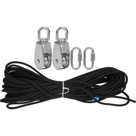Ensemble de Poulie Simple 25MM avec Corde Nylon 30m et 2 Mousquetons PVC Accessoire (1/5)