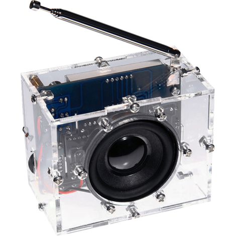 DIY-Kit: Digitales FM-Radio mit LED, lötbarem SCM-Modul, 87–108 MHz, 5-W-Lautsprecher, 0,1-MHz-Schrittabstimmung, 5-V-USB-Anschluss, transparent