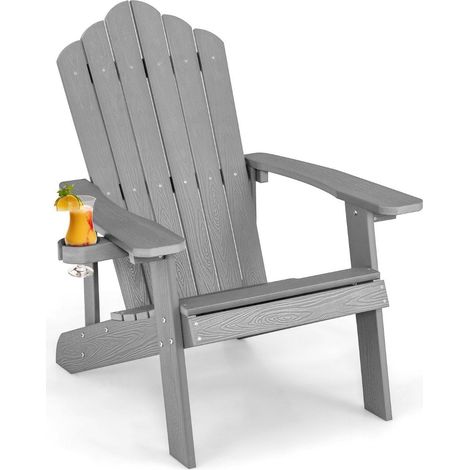 Sedia adirondack con portabicchieri resistente alle intemperie grigio chiaro