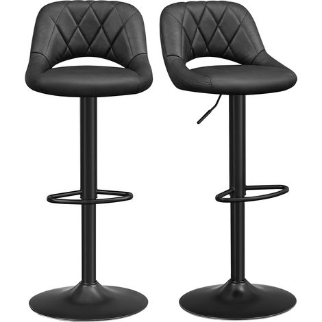 SONGMICS Sgabello da Bar, Set di 2 Sedie da Cucina, Sedia da Bar con Superficie in Similpelle PU, con Poggiapiedi, Struttura in Metallo, Altezza Regolabile e Girevole, Nero LJB072B01 (1/5)