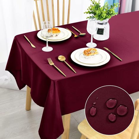 Fleckenabweisende, waschbare und wasserdichte Tischdecke – für Esszimmer, Weihnachten, Garten, Partys, Hochzeiten oder Zuhause – Burgunderrot – 140 x 220 cm (1/5)