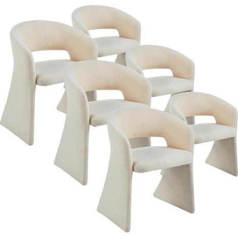 Lot de 6 Chaises Tissu Bouclette "Ezra" 81cm Crème (1/5)