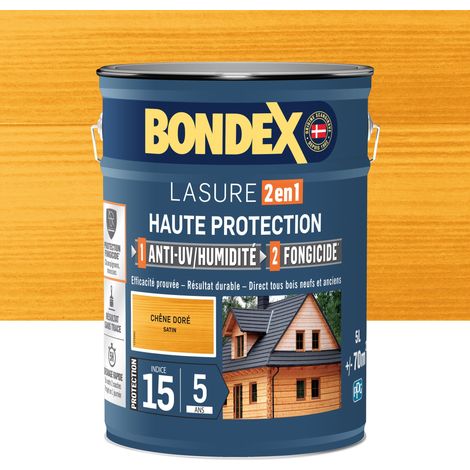 Bondex – Lasure extérieure 2 en 1 haute protection 5L – Anti-UV, fongicide, microporeux – Application facile sans trace – Aspect satin