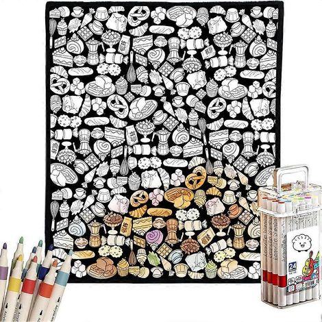 Couverture à colorier douce et confortable couverture à colorier soi-même pour adultes avec feutres inclus - 1 jeu - D (1/5)