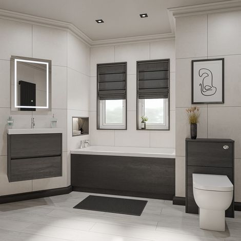 Barton 1500mm x 700mm Slim Edge Straight Single Ended Bathroom Suite including Graphite Grey Furniture Set with Slim Edge Basin (1/5)