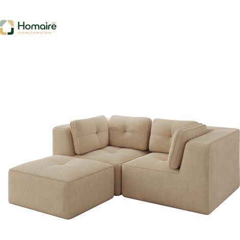Canapé modulable en velours côtelé beige avec accoudoirs 208 x 177 x 69 cm HOMAIRE (1/5)