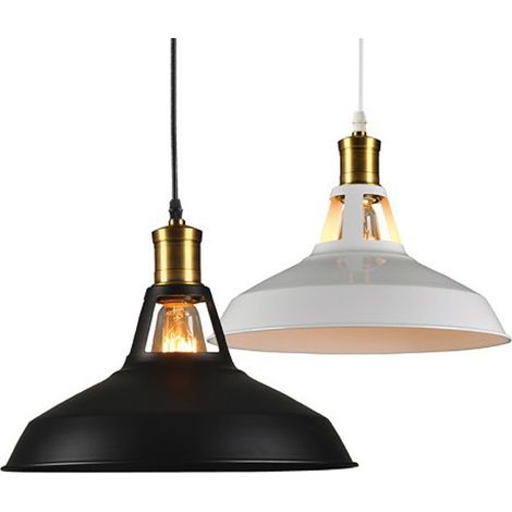 Suspension Luminaire Industrielle - E27 - Diamètre 27 Cm - Câble Ajustable 60 À 120 Cm - Style Vintage Métal Noir Doré - Pour Salon Chambre Restaurant Café Bar - Lot De 2 (1/5)