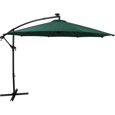 Parasol Jardín Excéntrico LED Solar 3 m Verde con Manivela y Funda – Sombrilla Colgante Exterior con 104 Luces LED, Mástil Lateral, Protección UV para Terraza, Patio y Jardín
