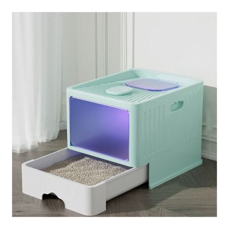 Maison de toilette chat, plateau coulissant intégrés, fonction de stérilisation et de désodorisation - vert (1/5)