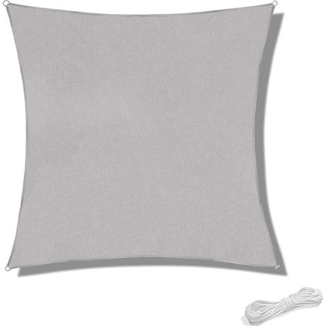 HOXILEELEO - Vela ombra 2x2m impermeabile, tenda da sole per terrazzo e giardino, protezione contro il sole il 90% dei raggi UV, corda inclusa, quadrato grigio (1/5)