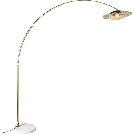 QAZQA Lampada da terra rina - Moderno - Malacca,Acciaio,Marmo - Oro/Bianco/Legno/Nero - Oblungo Max. 1 x Watt (1/5)
