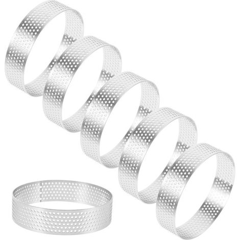 6 piezas, Molde para pasteles, Anillo para pasteles, tartas, pasteles, mousses y pizzas (8x2x0.08CM), Acero inoxidable, Redonda perforada (1/5)