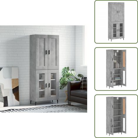 Aparador gris hormigón - vidaXL Aparador alto madera contrachapada gris hormigón 69,5x34x180 cm - Mueble de madera