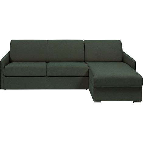 Divano letto angolare reversibile a ribalta Posto letto 160cm Materasso 14cm in Tessuto Verde abete - CALIFE (1/4)