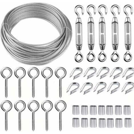 Stainless steel wire rope kit 30m/2mm - Heavy duty M5 wire tensioner, roll of fence wire, cable guardrail for climbing plants (1/3)