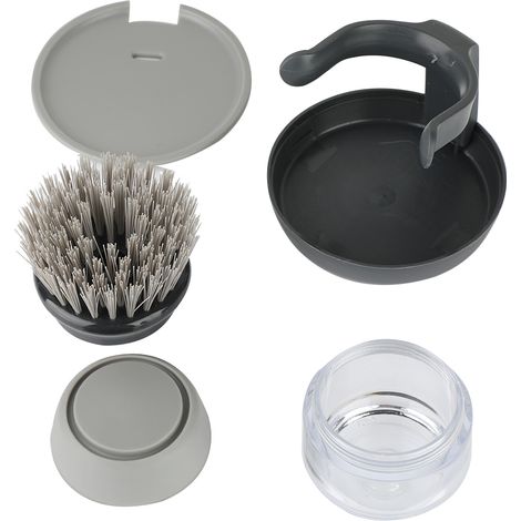 Distributeur de savon brosse à récurer avec support de rangement pour ustensiles de cuisine casseroles vaisselle (Gris) (1/5)