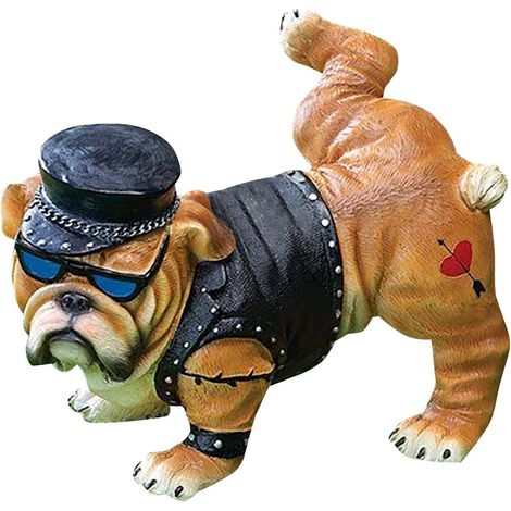 Statue de bouledogue rigolo qui urine, décoration de jardin en résine, figurine de fée amusante pour l'extérieur, cadeau (1/5)