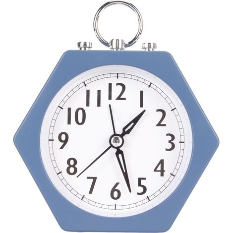 Réveil numérique multifonction silencieux en métal polygonal, mini horloge de chevet pour chambre, cuisine, bureau - Bleu (1/5)