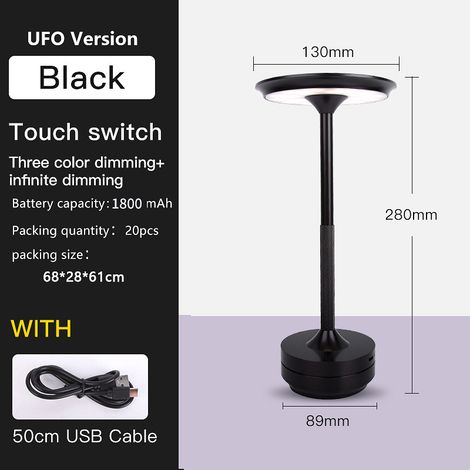 Lampe Chevet USB Tactile 3 Couleurs, Design Minimaliste - Noir (1/5)