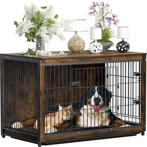 Bingo Paw – Cage pour chien intérieure en bois MDF – Grande taille L 97,5 x 59 x 75,7 cm – Charge maximale 80 kg – Panneaux grillagés renforcés