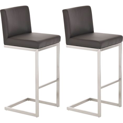 Set di 2 sgabelli da bar dal design moderno con struttura in acciaio inox e seduta in PVC marrone 100006668