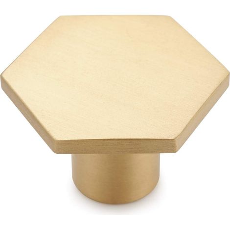 Lot de 10 Boutons de Portes Bouton de Meuble en Solide Pur Laiton pour Placards, Tiroir et Armoire Or Hexagone 2218mm