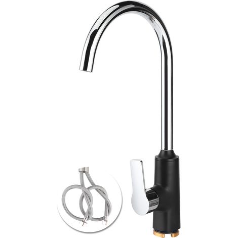 Robinet de cuisine rotatif en cuivre, filetage G1/2, mitigeur eau chaude/froide pour lavabo, accessoire, noir (1/5)