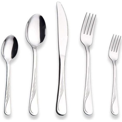Berglander Couverts, Ensemble de 30 couverts Rayures argentées en acier inoxydable , le service de couverts sert 6 personnes (1/4)