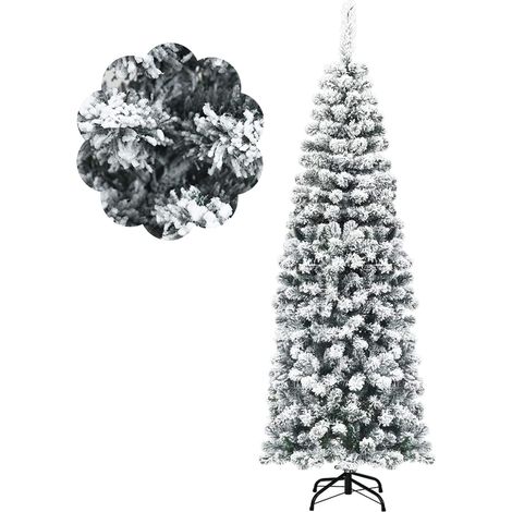 COSTWAY 180 Bleistift Weihnachtsbaum mit Schnee, künstlicher Tannenbaum mit Metallstaender, 500 Zweige PVC Nadeln, Kunstbaum Weihnachten Klappsystem Gruen (1/5)
