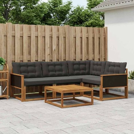 vidaXL Set di divani da esterno con cuscino 5 pcs Naturale e Nero