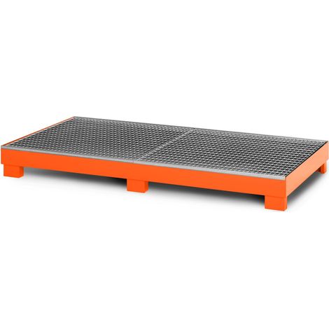 RR Industrietechnik Auffangwanne aus Stahl für 8x 200 Liter Fass mit Gitterrost RAL 2004 reinorange