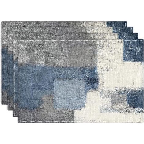 Set mit 4 Tischsets im Landhausstil abstraktes Vintage-Kunstwerk in Blau und Grau 30 x 45 cm Tischsets für draußen Zuhause Partys Küche und (1/5)
