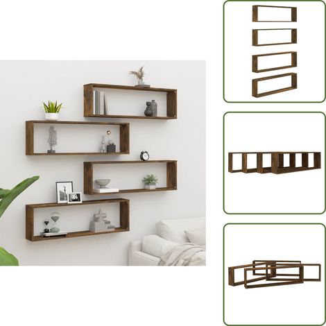 Étagères murales cubiques 4 pcs Chêne fumé 100x15x30 cm - Étagères Murales - Étagères Cubes - Étagères Déco - Rangement Mural - Décoration Murale