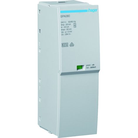 Cartouche T1+T2 Iimp 25kA Up 1.5kV - HAGER SPA080