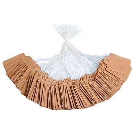 300 étiquettes en papier kraft (marron, 22 x 35 mm), étiquettes de prix vierges avec cordon, adaptées aux vêtements et aux emballages de cadeaux de mariage