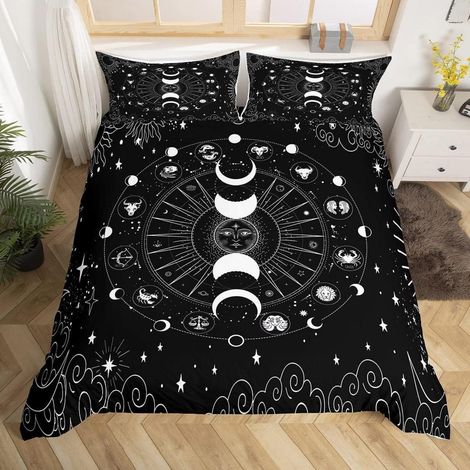 Bettwäsche Set 200x200cm Boho Mandala Sonne Mond Galaxie mit 2 Kissenbezügen