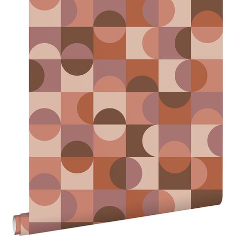 papier peint cercles de style Bauhaus terracotta, violet et marron - ESTAhome (1/5)