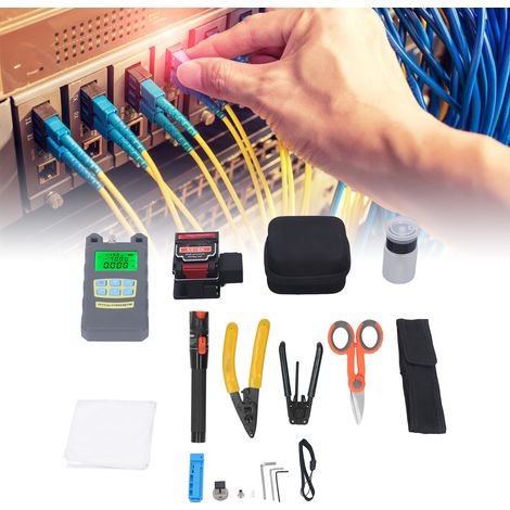 Le kit d'outils de détection des défauts de fibre optique comprend un wattmètre optique DXP-20B et une cliveuse de fibre optique KS-86. (1/5)
