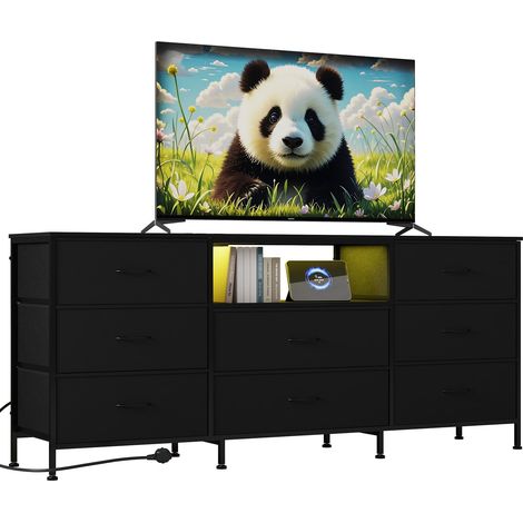 8-Schubladen-TV-Bank 160cm mit LED-Leuchten, Stahlrahmen, Schwarz für Wohn-/Schlafzimmer