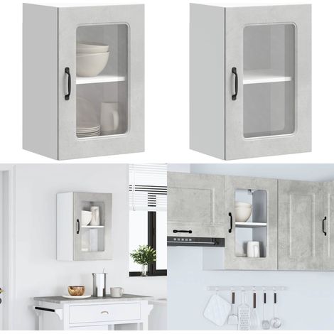 Armario pared cocina puerta de cristal Kalmar gris hormigón - Armario pared cocina - Armario de cristal