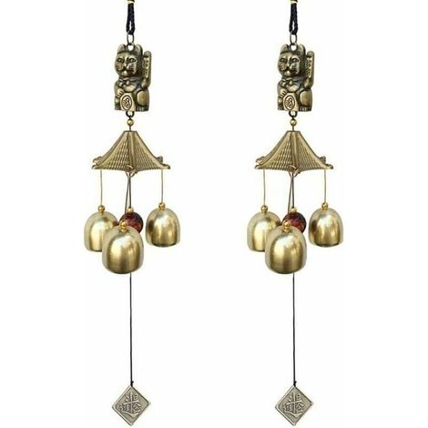 Lot de 2 carillons oliens vintage cloches porte-bonheur dcoration pour jardin cole dner marron PZCC (1/5)