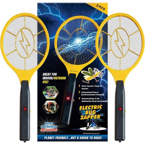 Lot de 2 tapettes à mouches électriques, piège à mouches électrique, tueur de moustiques - Chauve-souris anti-parasitaire intérieure et extérieure - Sans danger au toucher avec filet de sécurité à 3 c