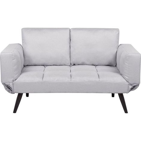 Canapé-lit Convertible 2 Places en Tissu Gris Clair avec Accoudoirs Réglables et Rembourrage Épais pour Salon au Design Moderne Beliani (1/5)