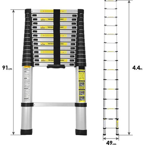 Randaco Teleskopleiter Alu 4.4m Stehleiter Mehrzweckleiter Alu Anlegeleiter Multifunktionsleiter Ausziehleiter (1/5)